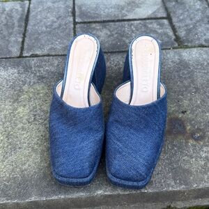 Nodaleto Blue Denim Wedge Platform Mules 7.5